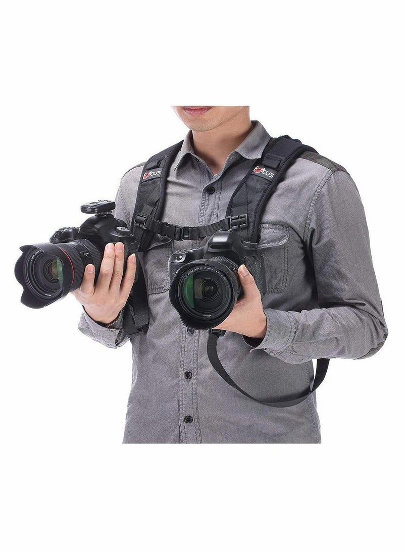 KASTWAVE Camera Strap Double Shoulder Camera Strap Harness Quick Release Adjustable Dual Camera Tether Strap with Safety Tether and Lens Cleaning Cloth for DSLR SLR Camera focus - Image 1