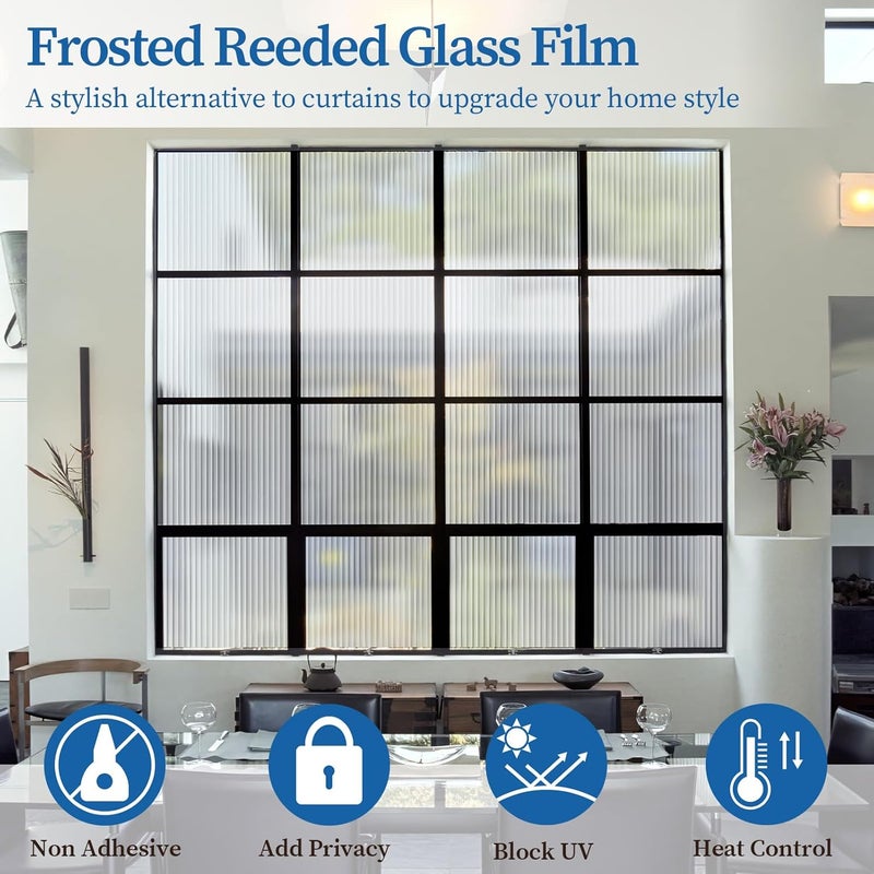 FEOMOS Reeded Glass Film, Window Privacy Film, 3D Glass Decals Film, Decorative Film for Window Door Cabinet Non Adhesive Anti UV 17.7 x 78.7 inches - Image 2