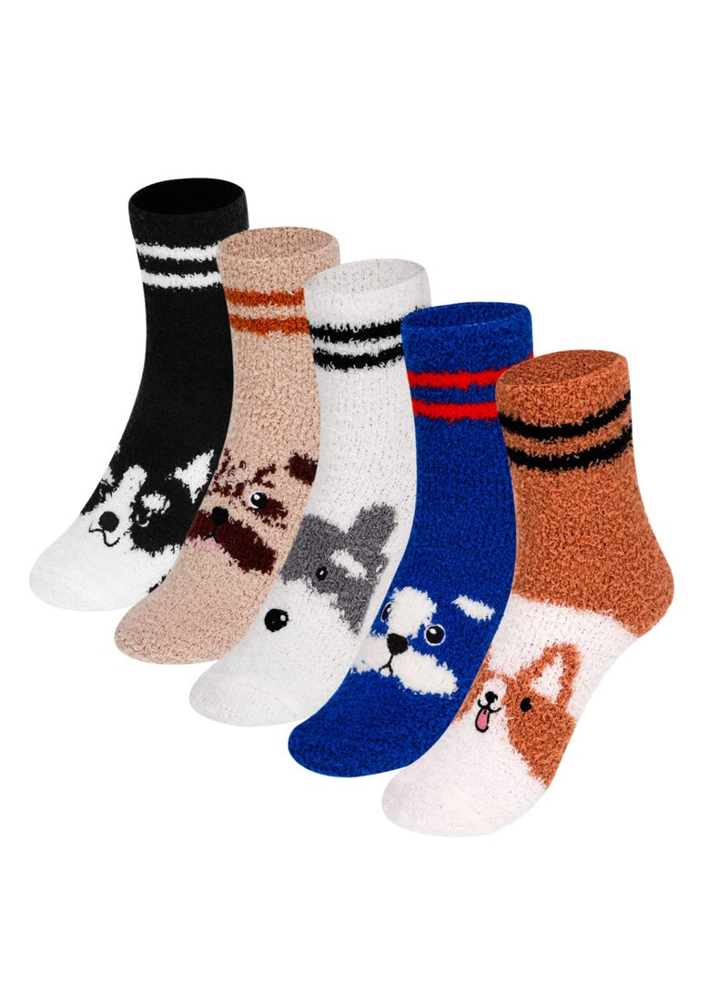 5 Pairs Fluffy Women Socks, Animal Fuzzy Socks Funny Fluffy Soft Socks, Animal Ladies Thermal Sock Fuzzy Bed Socks, Warm Winter Sleep Socks, for Winter Home Sleeping Holiday Gifts - Image 1