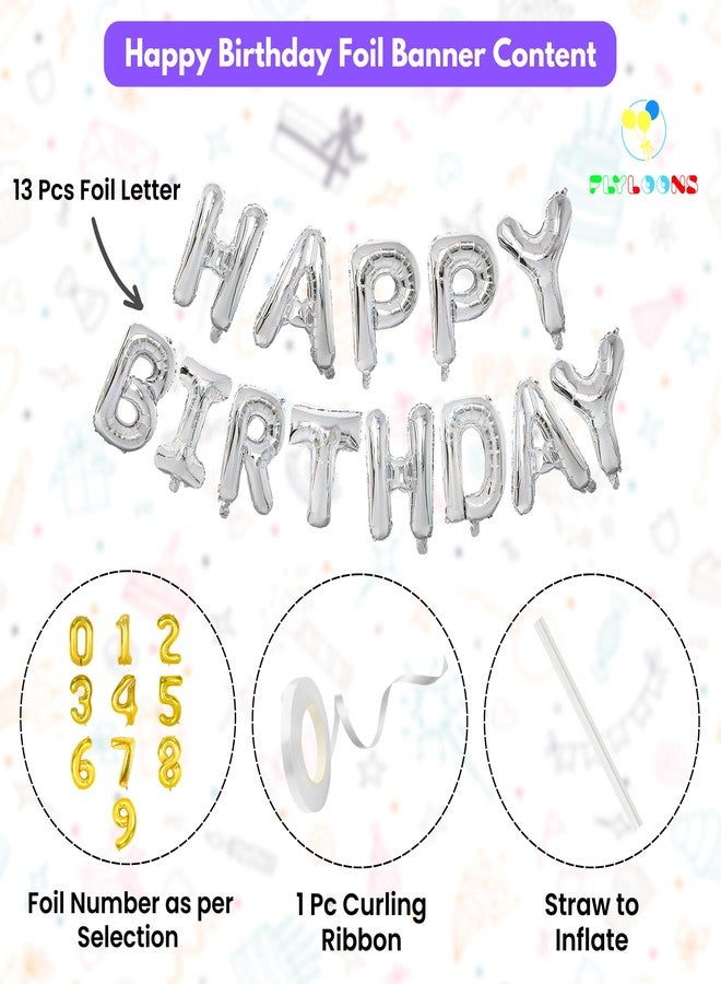 Flyloons 21st Silver Colour Happy Birthday Foil Balloon Set for 21 Year Old Boys Girls Men Women | with Number Twenty-one | 13 Letters Reusable Happy Birthday Metallic Foil Balloons Decoration Kit - Image 2