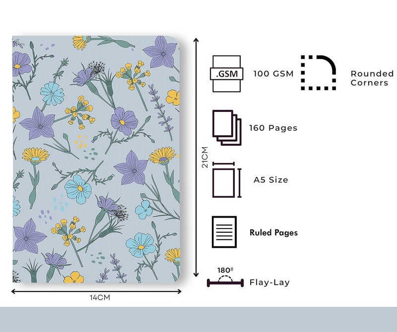 BOUND N FOUND 100 GSM A5 Notebook: 160 Pages (Floral) - Image 2