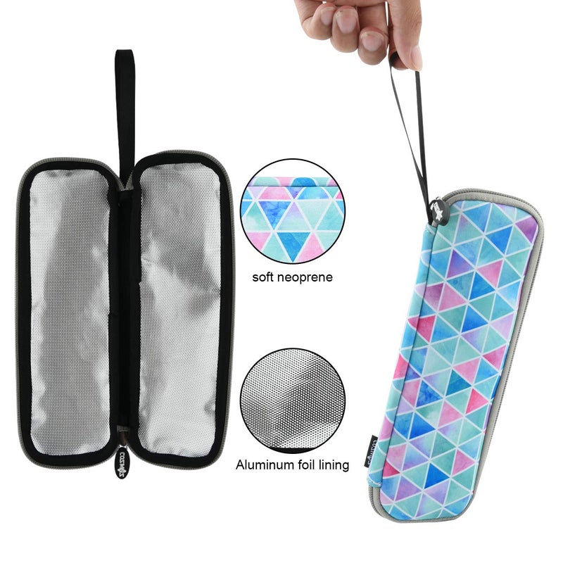 CM CM Reusable Portable Travel Tableware Carrying Bag Storage Case Cutlery Flatware Organziers for Straw Spoon Fork Chopsticks Utensil Holder (Fade in Blue Triangle Pattern)  - Image 3
