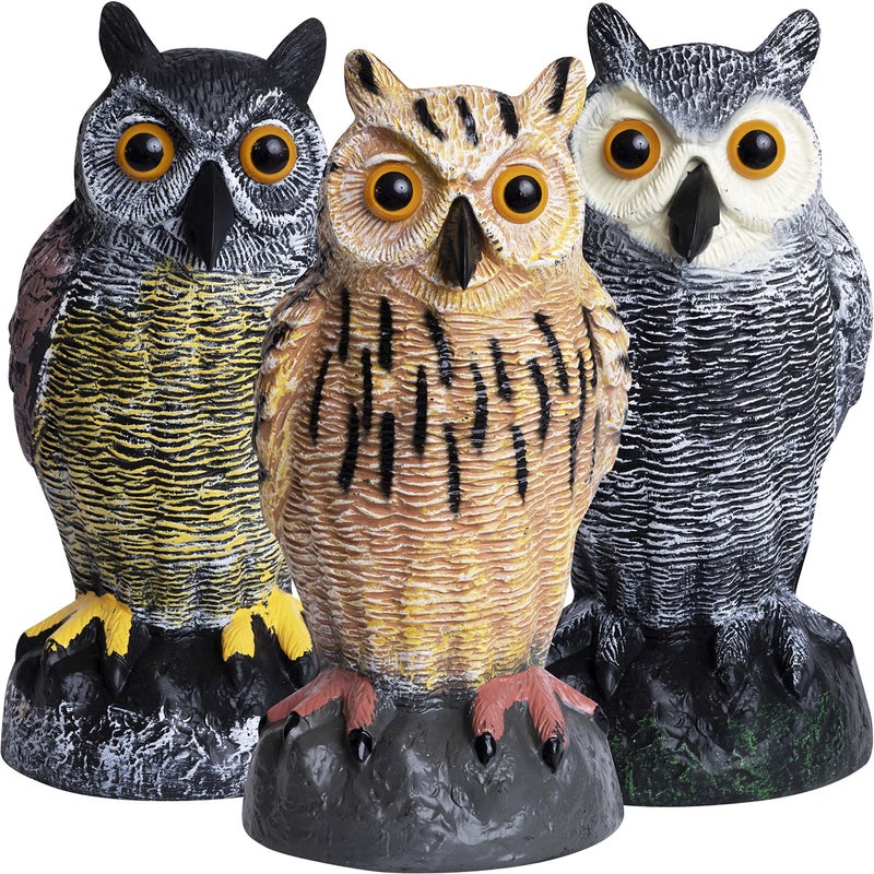 Galashield Owl Decoy  Plastic Fake Owls  Owl Statue for Garden  Outdoors Set of 3