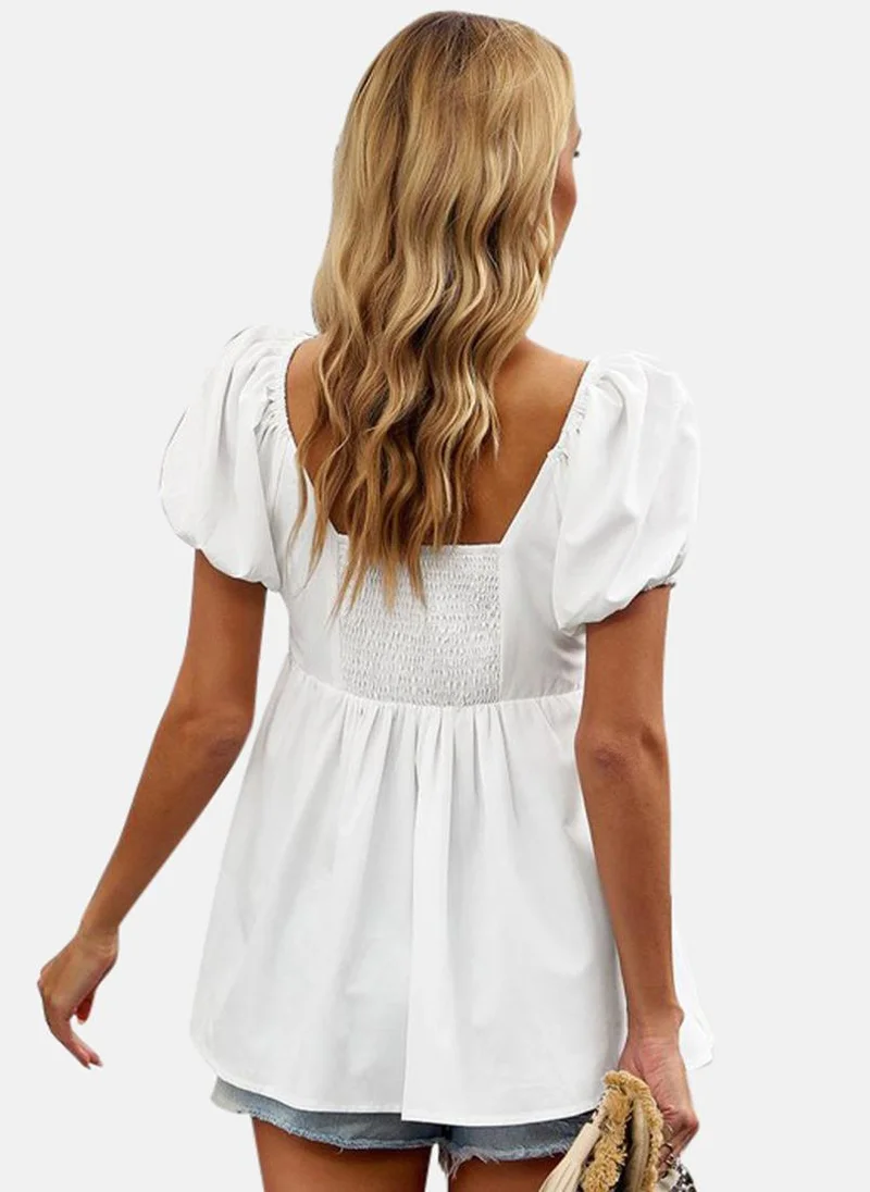 YUNIQEE White V-Neck Solid Top