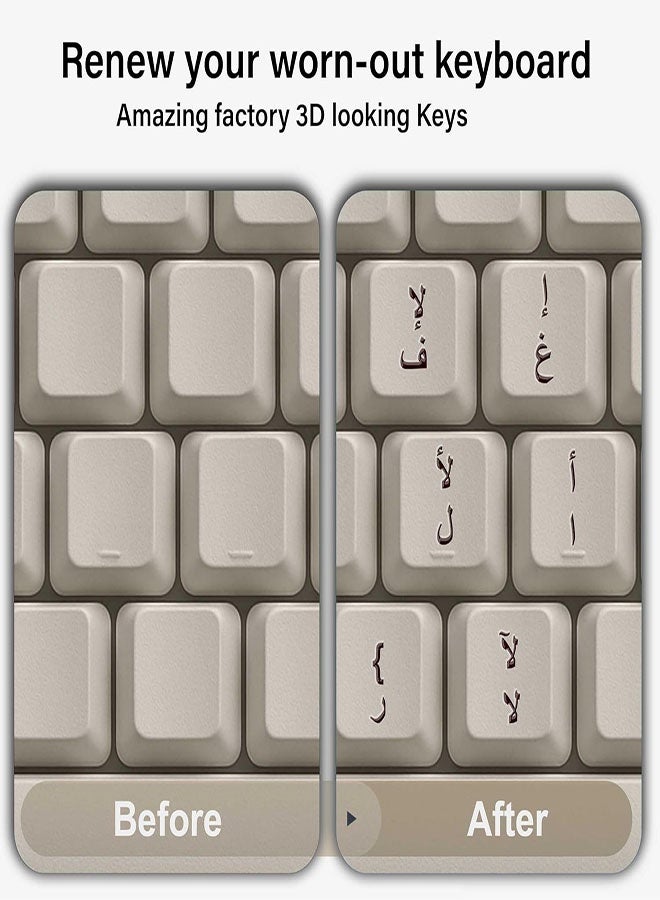 ملصقات لوحة مفاتيح عربية – حروف ثلاثية الأبعاد قابلة للنقل | لا تترك بقايا، تصميم شفاف | سهلة الاستخدام على أجهزة الكمبيوتر المحمولة والمكتبية | مثالية للكتابة باللغة العربية – مظهر أنيق ومصنع (أسود أسود) - Image 3