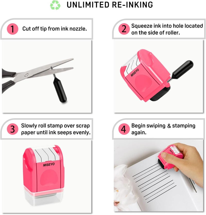 Miseyo Dashed Handwriting Lines Practice Roller Stamp,Self-Inking Line Rolling Stamps for Kids Writing - Peach - Image 4