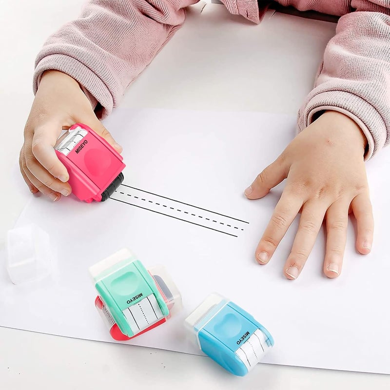 Miseyo Dashed Handwriting Lines Practice Roller Stamp,Self-Inking Line Rolling Stamps for Kids Writing - Peach - Image 5
