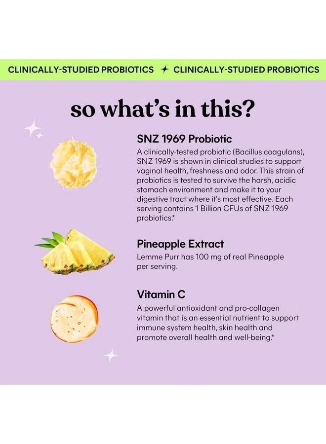 Lemme Purr Vaginal Probiotic Gummies for Women - Balanced pH, Healthy Odor, Yeast Balance & Flora Support + Vitamin C for Immune Health - Tasty Pineapple (60 Count) - Image 5