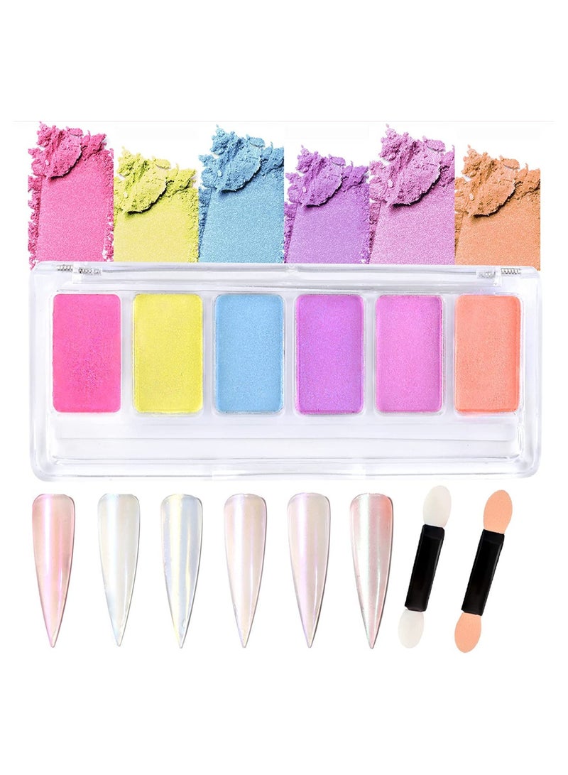 SYOSI Chrome Nail Powder, Mermaid Nail Art Powder Aurora Neon Laser Powder, Holographic Mirror Effect Rainbow Nail Glitter Iridescent Powder for Nails DIY Salon Nail Art Supplies with Eyeshadow Sticks - Image 1