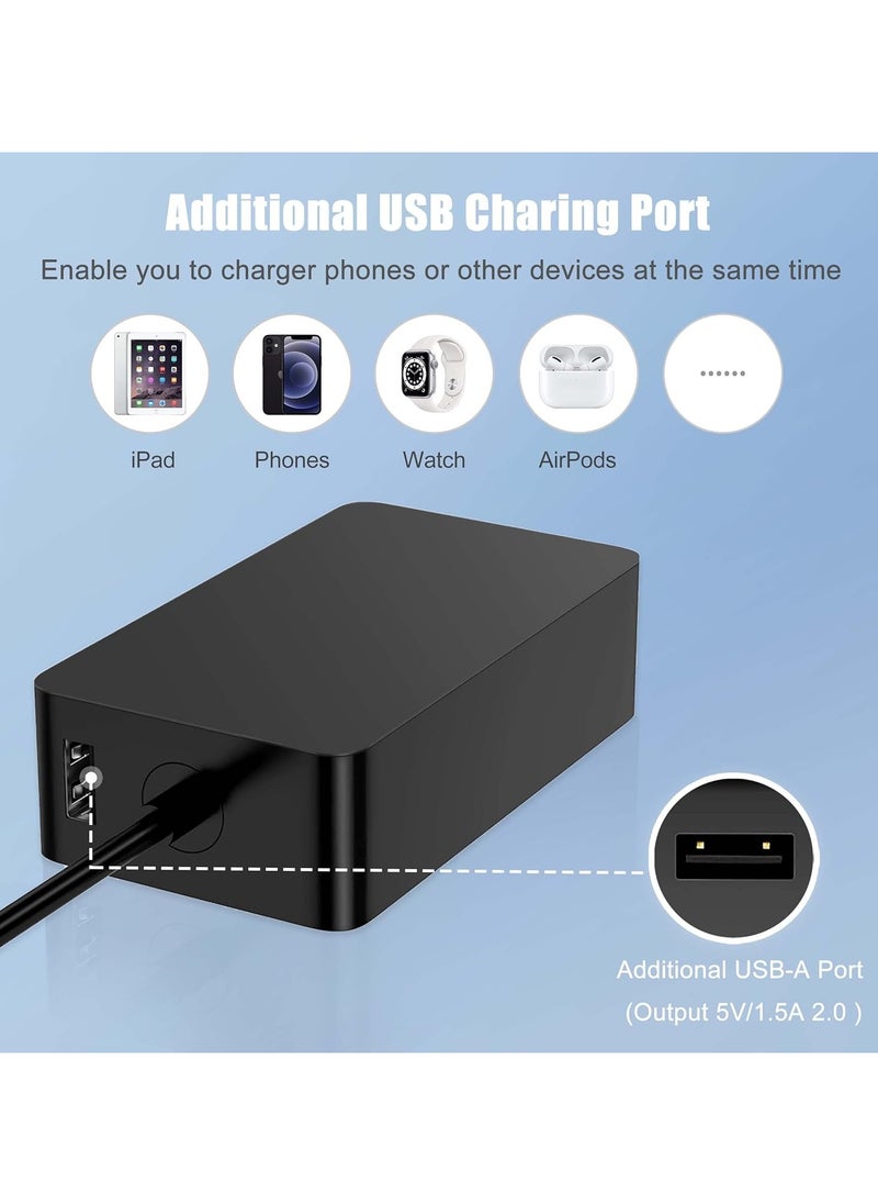 Generic - 44W Surface Pro Charger, Compatible with Microsoft Surface Pro 3 4 5 6 7 X 8, Surface Laptop 1/2/3 Surface Go Surface Book Power Cord with 5V 1A USB Charging Port - Image 1
