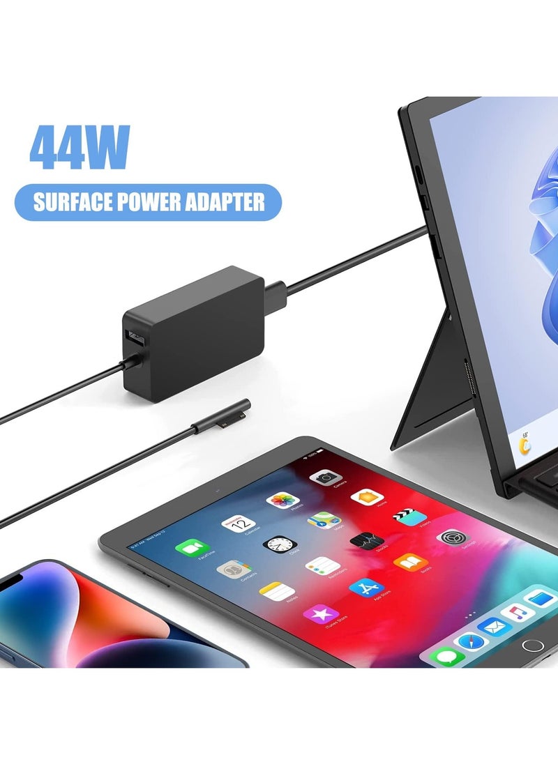 Generic - 44W Surface Pro Charger, Compatible with Microsoft Surface Pro 3 4 5 6 7 X 8, Surface Laptop 1/2/3 Surface Go Surface Book Power Cord with 5V 1A USB Charging Port - Image 1