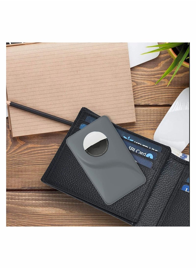Wallet Case Holder for AirTag Premium Leather Cash Credit Card Purse Slim Safety Antilost Gray - Image 2