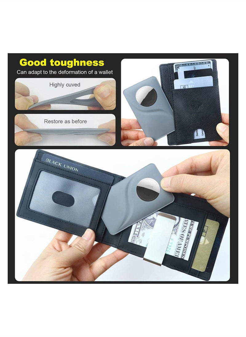 Wallet Case Holder for AirTag Premium Leather Cash Credit Card Purse Slim Safety Antilost Gray - Image 3