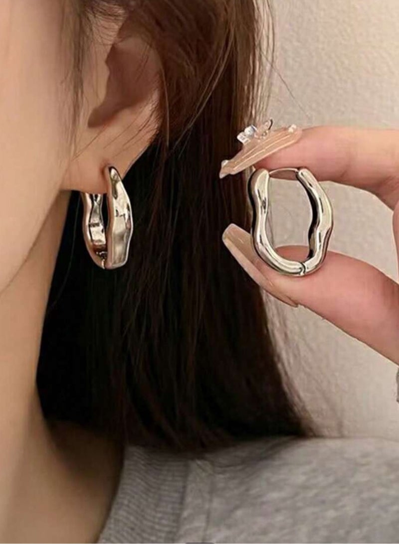 Dangle Charms Elegant Silver Plated Hoop Earrings For Women - Image 1