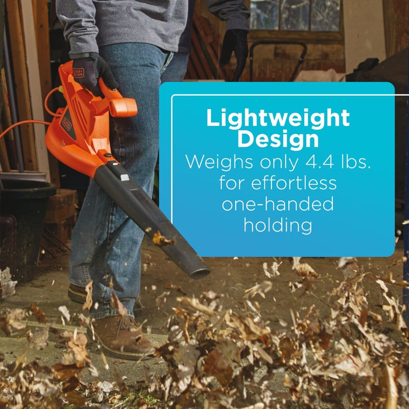 BLACK+DECKER Electric Leaf Blower, Handheld Blowers for Lawn Care, Lightweight, 180 MPH 180 CFM, 7-Amp, Corded (LB700) - Image 5