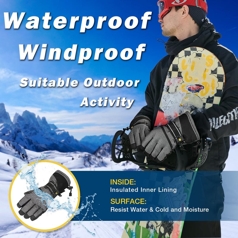 Solaris Waterproof Warm Ski Gloves, 3M Winter Cozy Thinsulated Snow Gloves for Skiing, Snowboarding, Shoveling, Cycling, Outdoor Sports, Great for Ski Lover - Image 3