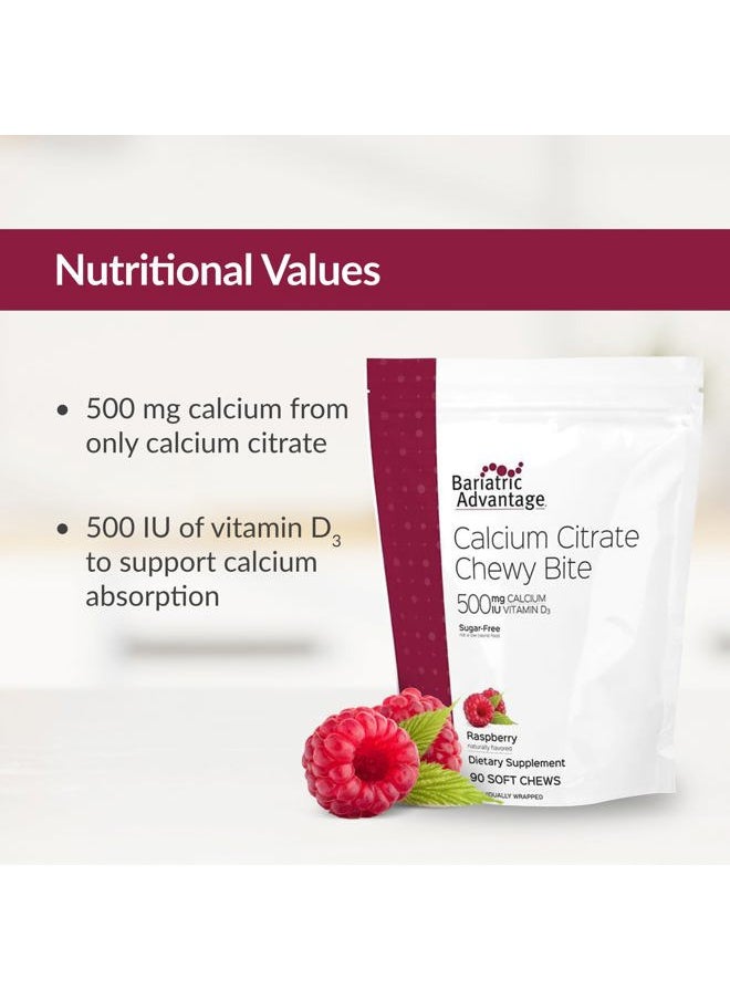 Bariatric Advantage - Calcium Citrate Chewy Bites 500 mg - for Bariatric Surgery Patients - Vitamin D3 - Sugar-Free Chewable Calcium Supplement - Bariatric Calcium Chews - Raspberry Flavor - 90 Count - Image 1