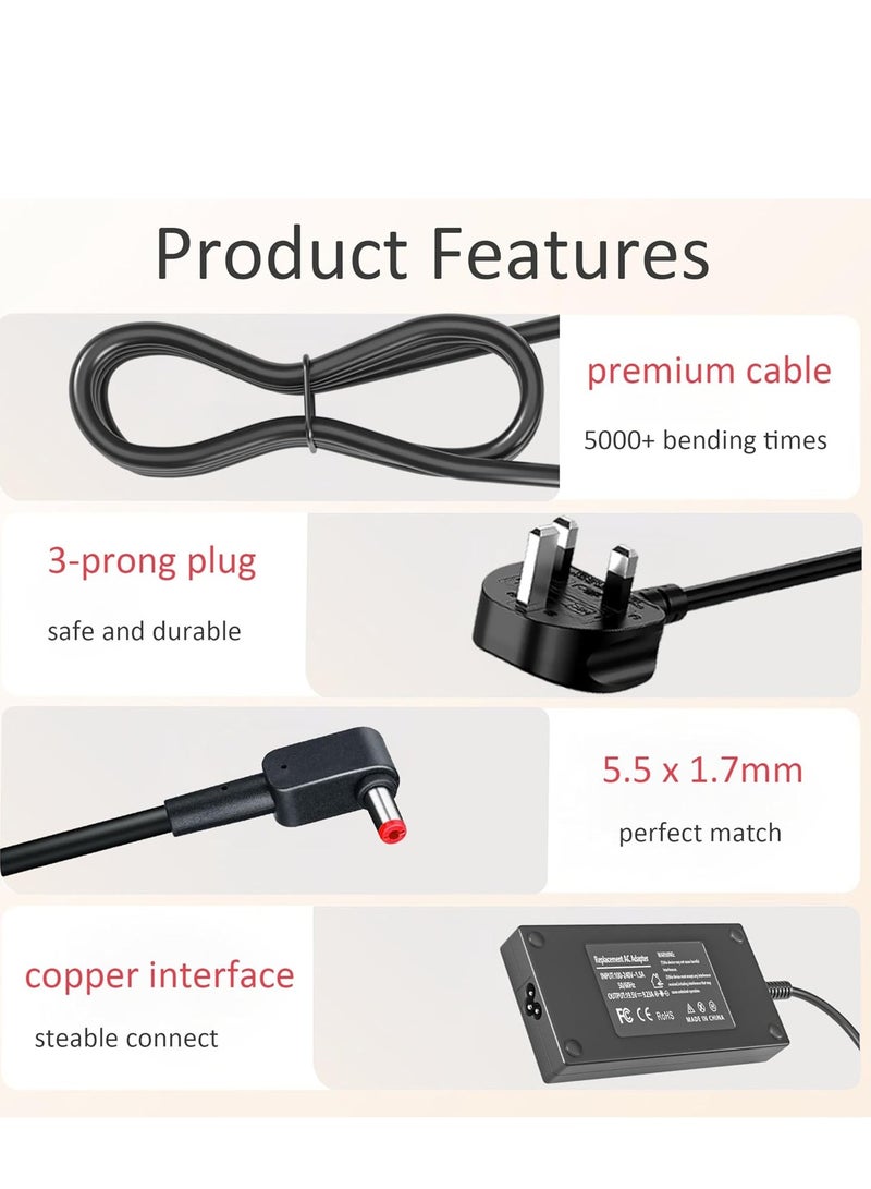Replacement 180W Charger compatible for Acer Nitro 5 7 Gaming Laptop AN515 AN515-51 AN515-52 AN515-53 AN715-52 Predator Helios 300 G3-571 G3-572 PH315-52 Predator Triton 300 500 PT314-51 PT315-52 Power Cord - Image 2