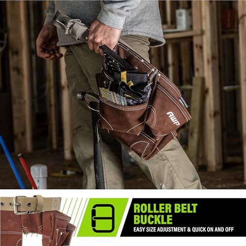 AWP Suede Leather General Construction Tool Pouch Apron | 11-Pocket Tool Organization Work Belt | Brown | Fits Up to 50" Waist Size - Image 3