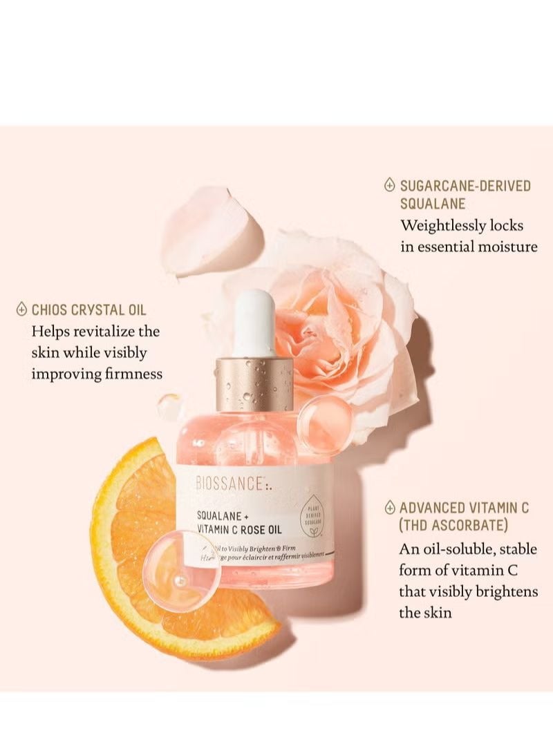 Squalane + Vitamin C Rose Oil. Facial Oil to Visibly Brighten, Hydrate, Firm and Reveal Radiant Skin