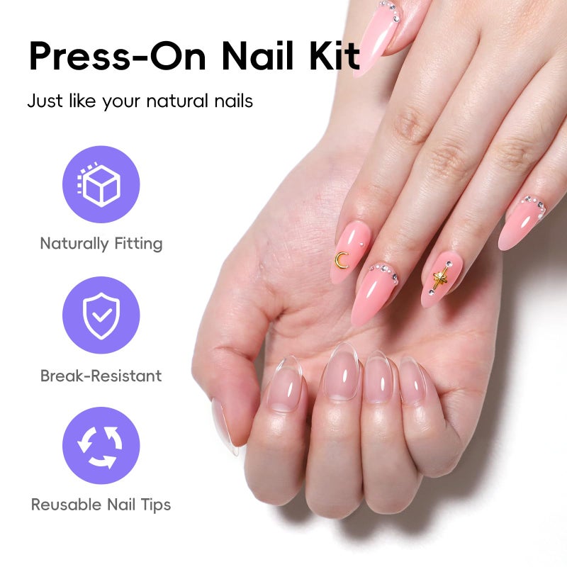 PEACECOLOR Gel Nail Kit, 240Pcs Short Medium Almond Nail Tips with U V Light 2PC Jelly Gel Polish Nail Glue Top Coat Stickers Rhinestones Easy Extension Set DIY Salon Gifts for Women - Image 3