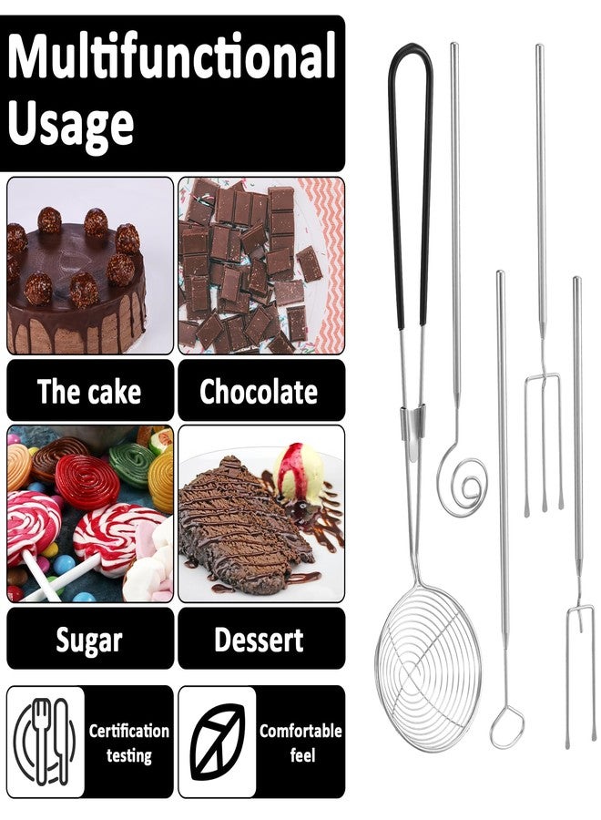Psiriol 5 Pieces Candy Dipping Chocolate Tools Set, Slotted Spoon, 3-Prong, 2-Prong, Circle Fork, Candy Coating Set for Handmade Chocolates, Pralines and Truffles - Image 3