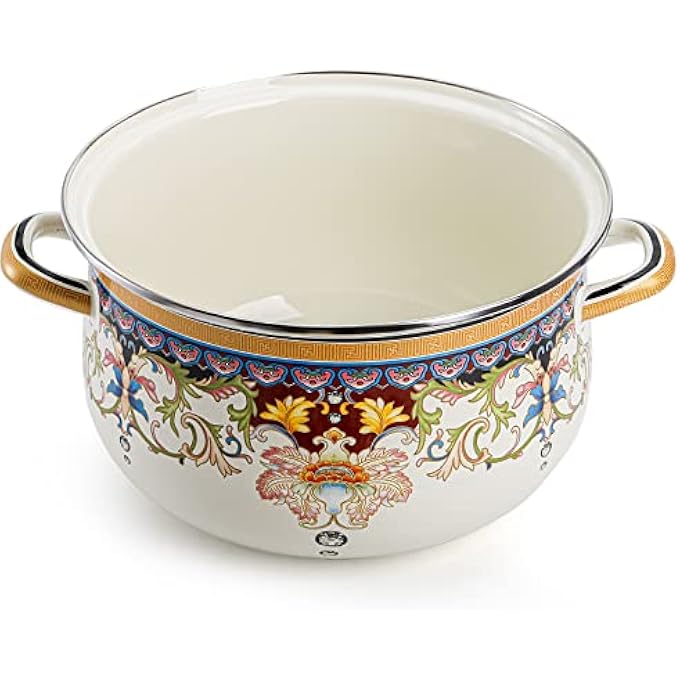 ZENFUN Kitchen Enamel Stockpot With Lid 35 Quart Retro Flower Stew Bean Cooking Pot Vintage Thicken Soup Pot With Handles Nonstick Safe For Induction Cookers Gas Stove - Image 5