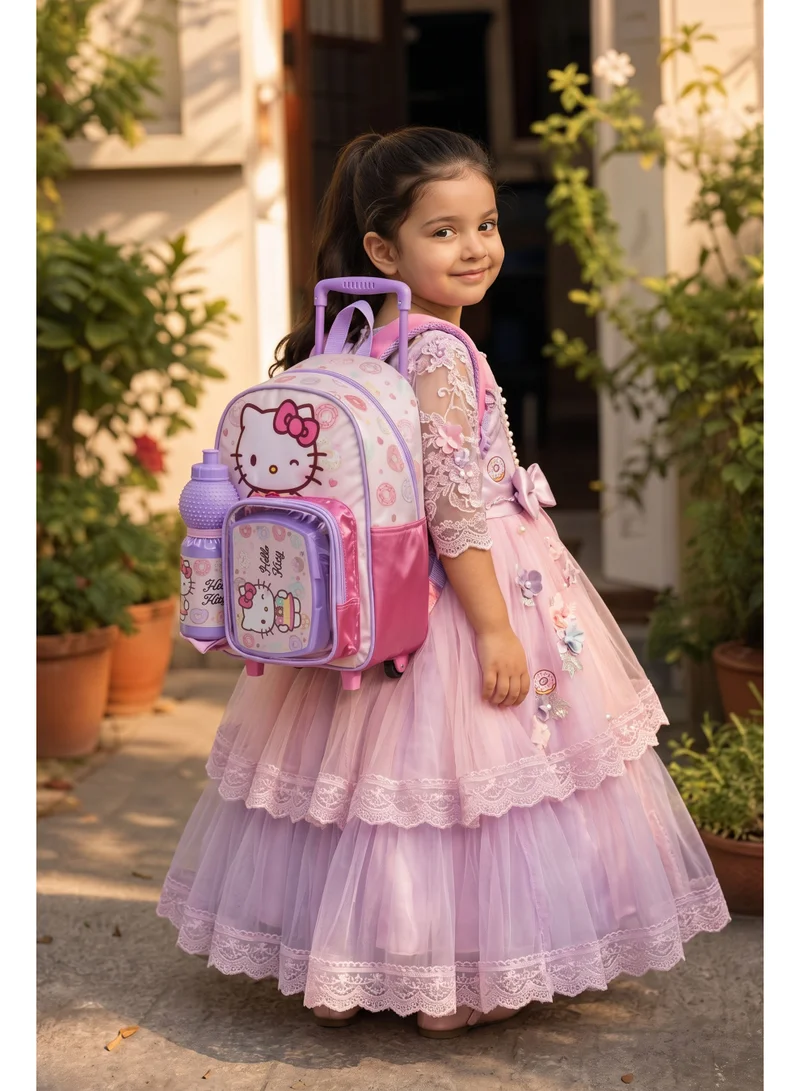 سانريو Sanrio Hello Kitty Toddler 3-in-1 Trolley Set 13" – Official Hello Kitty Rolling Backpack with Water Bottle & Lunch Box, Wheeled Preschool School Bag Set for Kids  | Water Resistant  | Girls School Bag