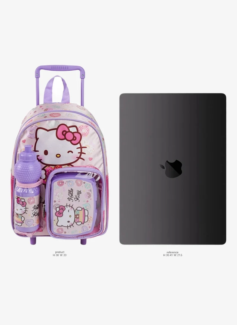 سانريو Sanrio Hello Kitty Toddler 3-in-1 Trolley Set 13" – Official Hello Kitty Rolling Backpack with Water Bottle & Lunch Box, Wheeled Preschool School Bag Set for Kids  | Water Resistant  | Girls School Bag