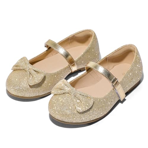 K KomForme Girl's Ballet Flats Non-Slip Soft Mary Jane Walking Party Dress Shoes for Toddler/Little Kid/Big Kid Gold Glitter - Image 5