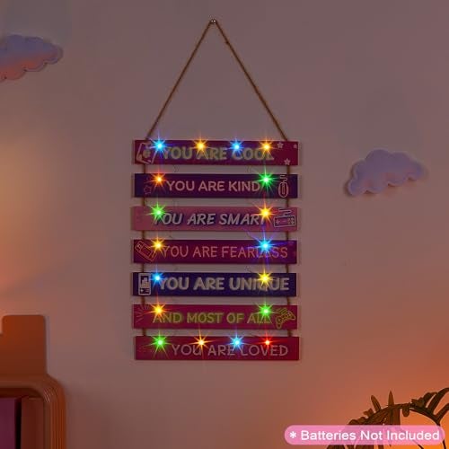 FIOBEE Girls Room Décor for Teen Girls Boys with LED Light Wall Decor for Bedroom Motivational Inspirational Wall Art Girl Room Decoration for Kids Studyroom, 8 Kinds of Lights, Purple Game - Image 5