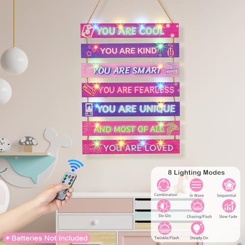 FIOBEE Girls Room Décor for Teen Girls Boys with LED Light Wall Decor for Bedroom Motivational Inspirational Wall Art Girl Room Decoration for Kids Studyroom, 8 Kinds of Lights, Purple Game - Image 4