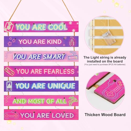 FIOBEE Girls Room Décor for Teen Girls Boys with LED Light Wall Decor for Bedroom Motivational Inspirational Wall Art Girl Room Decoration for Kids Studyroom, 8 Kinds of Lights, Purple Game - Image 3