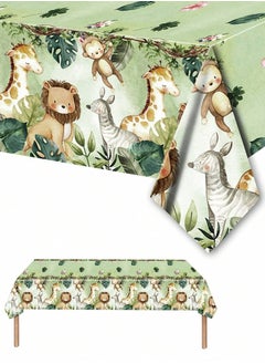 green table cover with a jungle animal design for decorating birthday parties and special celebrations.
