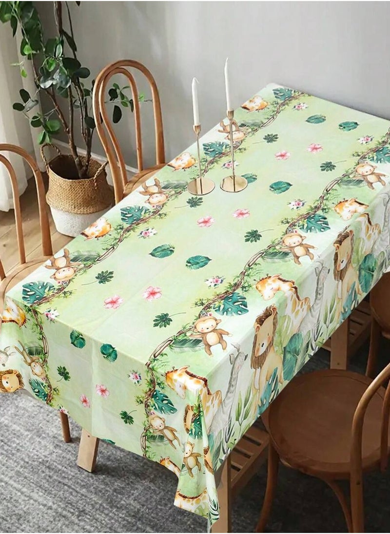 Generic - green table cover with a jungle animal design for decorating birthday parties and special celebrations. - Image 1