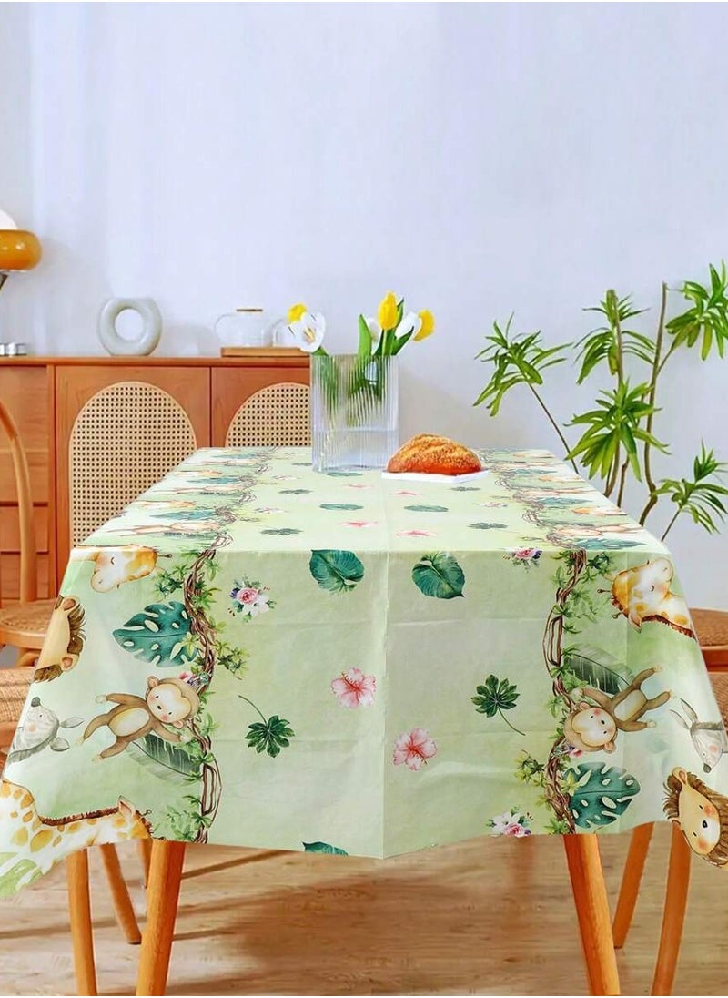 Generic - green table cover with a jungle animal design for decorating birthday parties and special celebrations. - Image 1