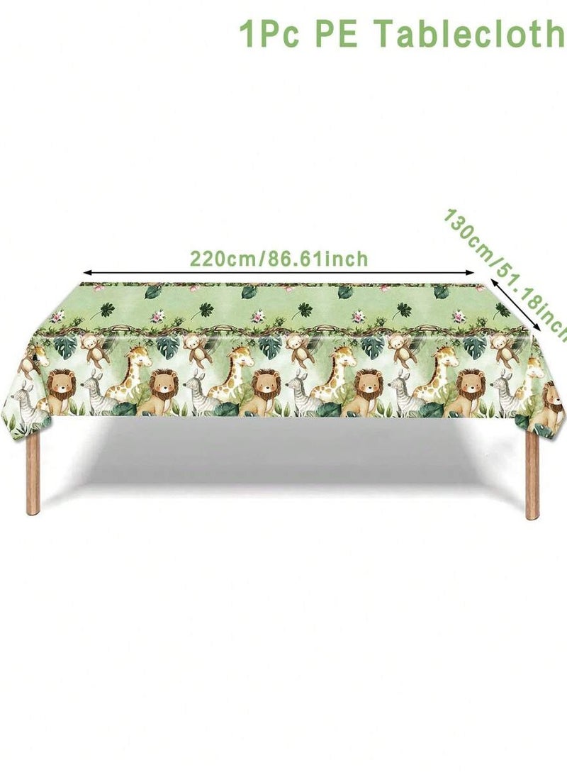 Generic - green table cover with a jungle animal design for decorating birthday parties and special celebrations. - Image 1
