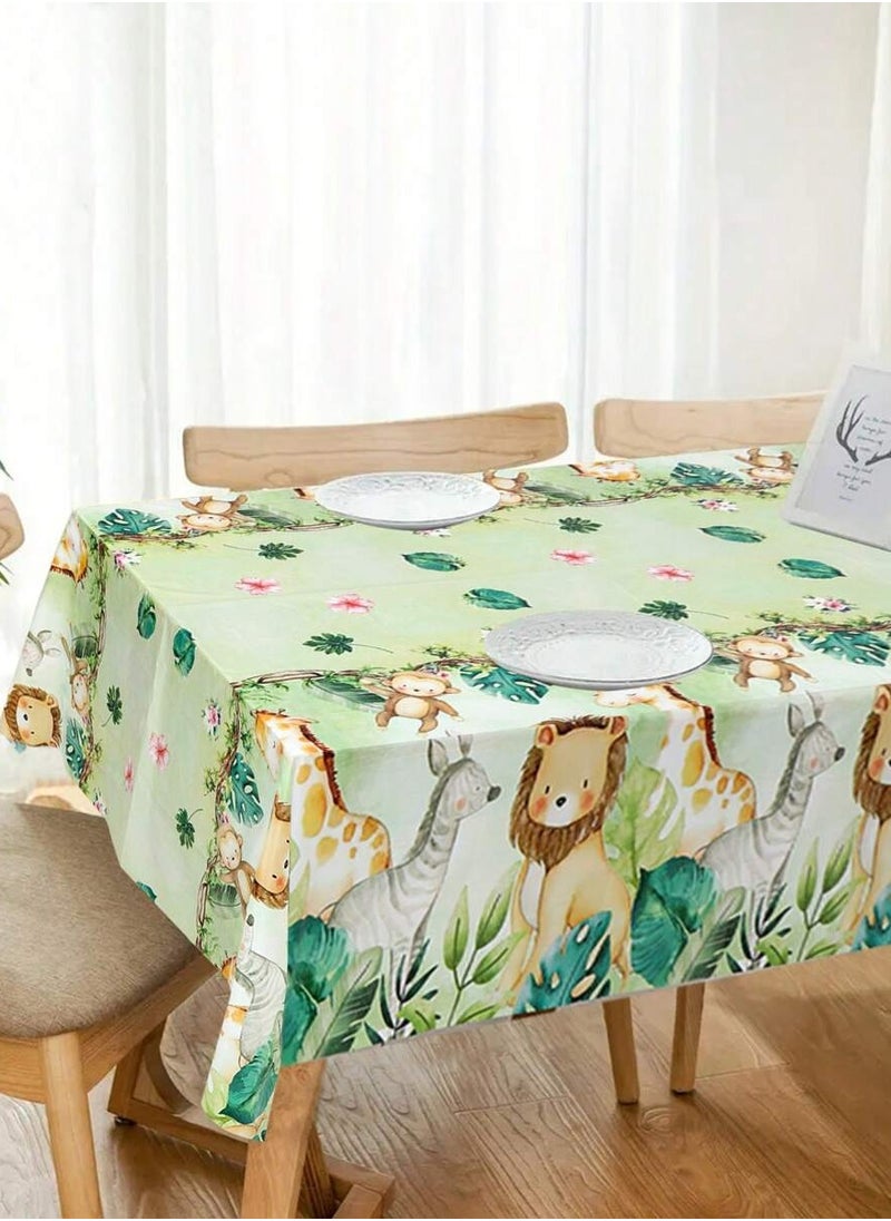 Generic - green table cover with a jungle animal design for decorating birthday parties and special celebrations. - Image 1