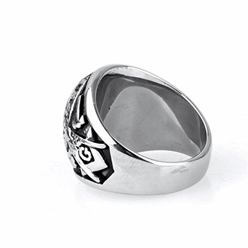 INRENG Men's Stainless Steel Vintage Freemason Masonic Rings Signet Biker Bands Silver Black Size 13 - Image 5