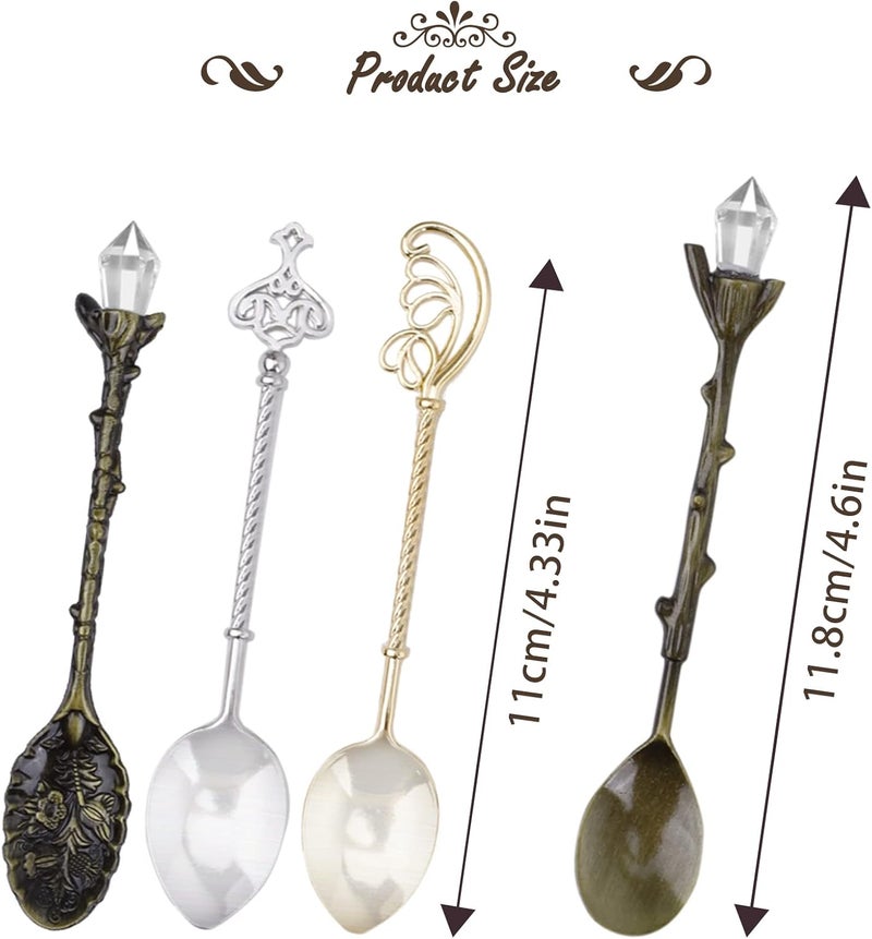 HOSTK Retro Spoons, Crystal Alloy Coffee Spoons, Vintage Carved Teaspoons, Decorative Dessert Spoon Stirring Ice Cream Spoon for Coffee Tea Cake Dessert Sugar Home Office Party Supplies(16 Pcs) - Image 2