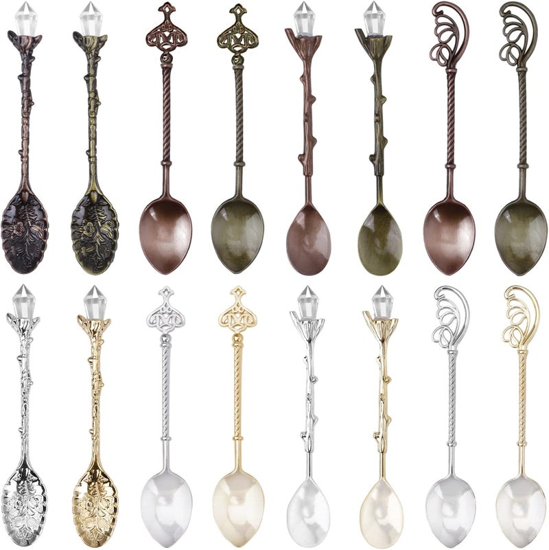 HOSTK Retro Spoons, Crystal Alloy Coffee Spoons, Vintage Carved Teaspoons, Decorative Dessert Spoon Stirring Ice Cream Spoon for Coffee Tea Cake Dessert Sugar Home Office Party Supplies(16 Pcs) - Image 1