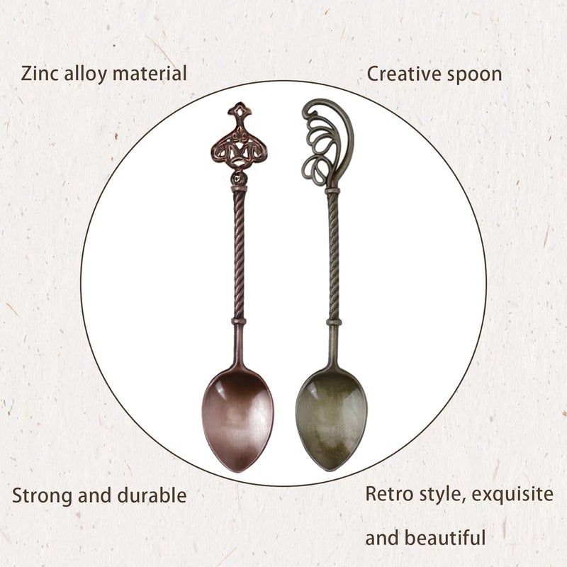 HOSTK Retro Spoons, Crystal Alloy Coffee Spoons, Vintage Carved Teaspoons, Decorative Dessert Spoon Stirring Ice Cream Spoon for Coffee Tea Cake Dessert Sugar Home Office Party Supplies(16 Pcs) - Image 4
