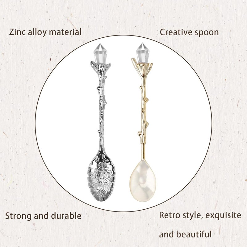 HOSTK Retro Spoons, Crystal Alloy Coffee Spoons, Vintage Carved Teaspoons, Decorative Dessert Spoon Stirring Ice Cream Spoon for Coffee Tea Cake Dessert Sugar Home Office Party Supplies(16 Pcs) - Image 3