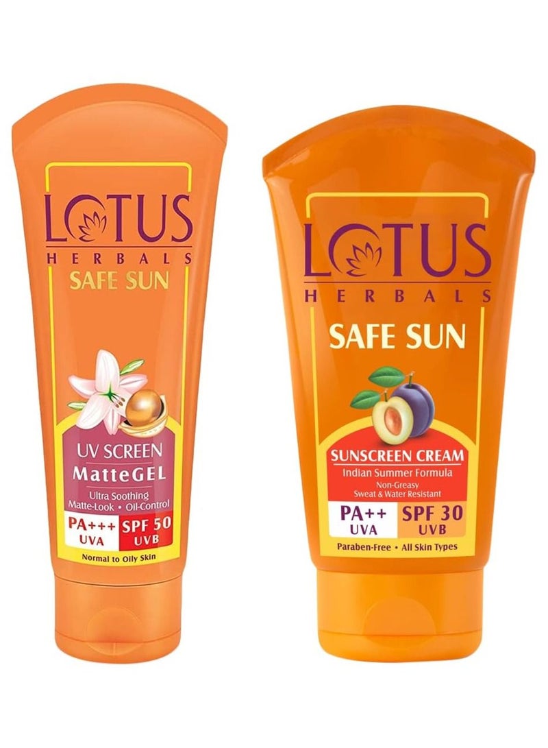 LOTUS HERBALS Lotus Herbals UV Screen Matte Gel SPF 50 100Gm and Sun Block Cream SPF 30 100gm  - Image 1