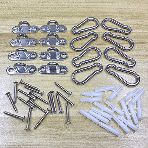HEVERP 8 Pcs Stainless Steel 1.8 Inches Pad Eye Hooks and 8 Pcs 1.96 Inches Snap Hooks,Shade Sail Hardware,Heavy Hangers for Outdoors Light,String Lights,Plant Bracket - Image 4