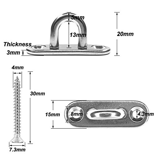 HEVERP 8 Pcs Stainless Steel 1.8 Inches Pad Eye Hooks and 8 Pcs 1.96 Inches Snap Hooks,Shade Sail Hardware,Heavy Hangers for Outdoors Light,String Lights,Plant Bracket - Image 2