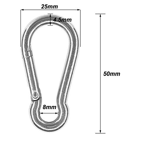 HEVERP 8 Pcs Stainless Steel 1.8 Inches Pad Eye Hooks and 8 Pcs 1.96 Inches Snap Hooks,Shade Sail Hardware,Heavy Hangers for Outdoors Light,String Lights,Plant Bracket - Image 3