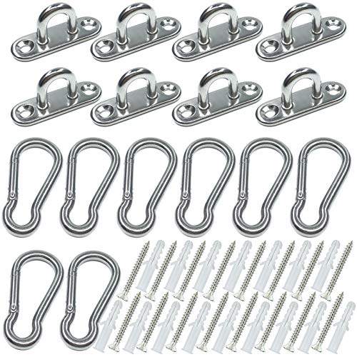 HEVERP 8 Pcs Stainless Steel 1.8 Inches Pad Eye Hooks and 8 Pcs 1.96 Inches Snap Hooks,Shade Sail Hardware,Heavy Hangers for Outdoors Light,String Lights,Plant Bracket - Image 1