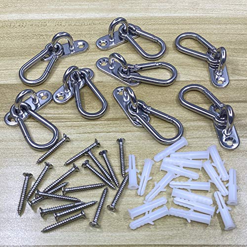 HEVERP 8 Pcs Stainless Steel 1.8 Inches Pad Eye Hooks and 8 Pcs 1.96 Inches Snap Hooks,Shade Sail Hardware,Heavy Hangers for Outdoors Light,String Lights,Plant Bracket - Image 5