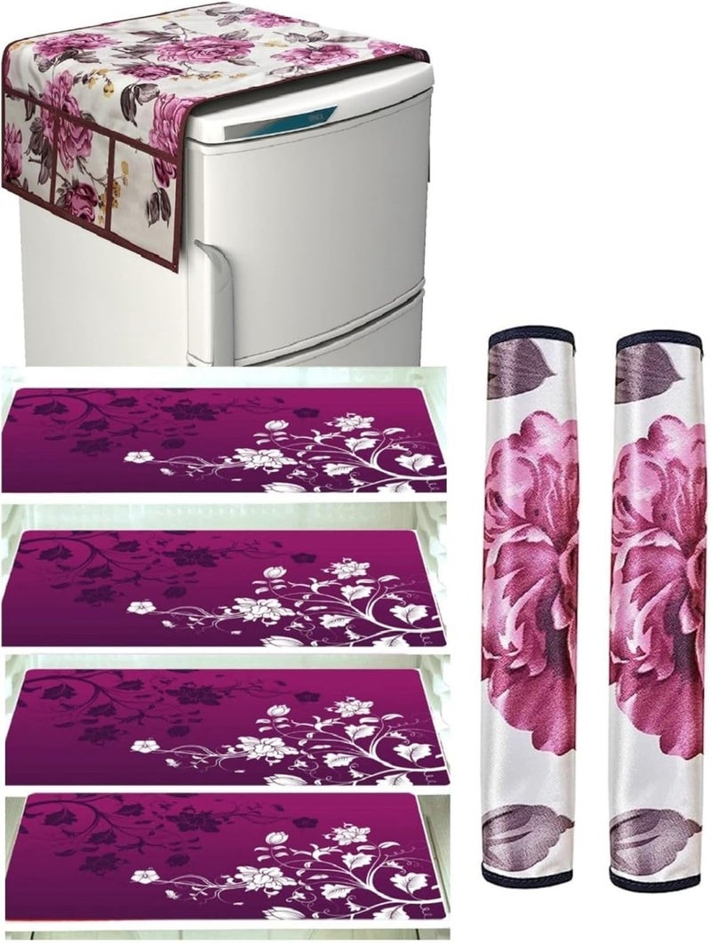 FRC DECOR STOREUP Double Door or Single Door Fridge Cover | Fridge Combo Set of 1 Fridge Top Cover, 2 Handle Covers and 4 Fridge Mats | Refrigerator Cover | Multi Colour - Image 1